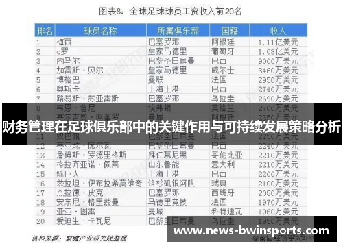 财务管理在足球俱乐部中的关键作用与可持续发展策略分析